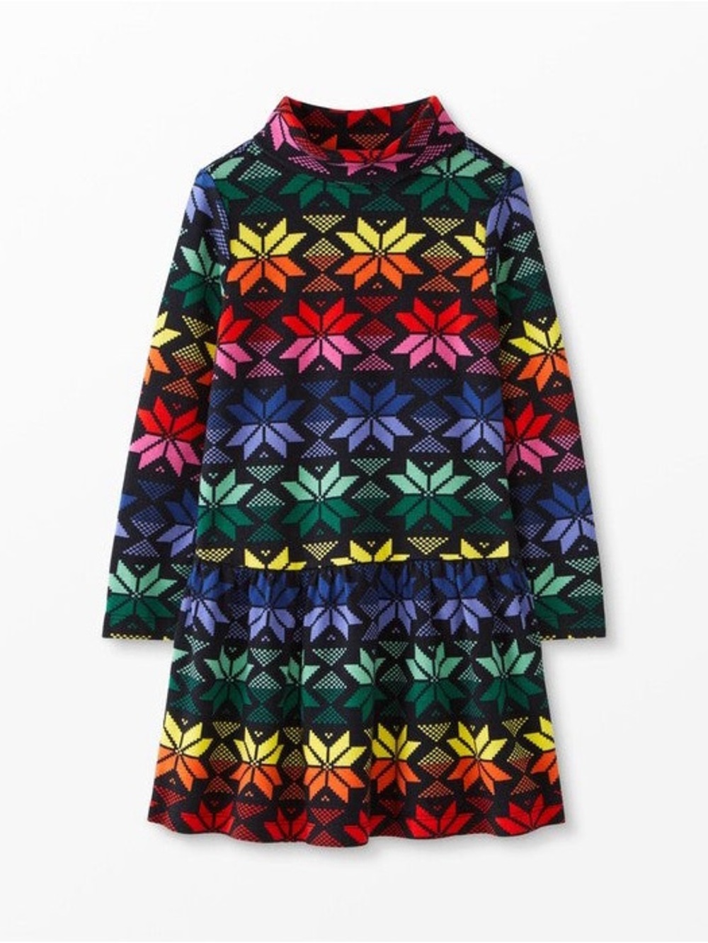 Hanna Andersson Long Sleeve Turtleneck Dress Rainbow Scandi Snowflake